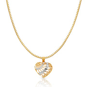 14K Gold Fancy Heart Charm Pendant with 1.2mm Box Chain Necklace