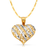 14K Gold Heart Pendant with 2mm Figaro 3+1 Chain