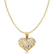 14K Gold Fancy Design Heart Charm Pendant with 0.8mm Box Chain Necklace