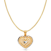 14K Gold Fancy Inside Heart Charm Pendant with 0.8mm Box Chain Necklace