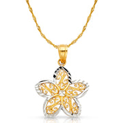 14K Gold Star Flower Pendant with 1.2mm Singapore Chain