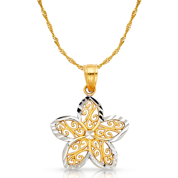 14K Gold Star Flower Pendant with 1.2mm Singapore Chain