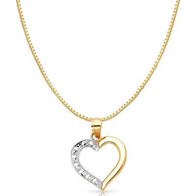 14K Gold Heart Charm Pendant with 0.8mm Box Chain Necklace