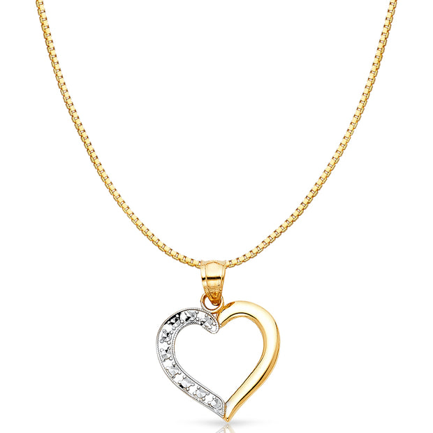 14K Gold Heart Charm Pendant with 0.8mm Box Chain Necklace