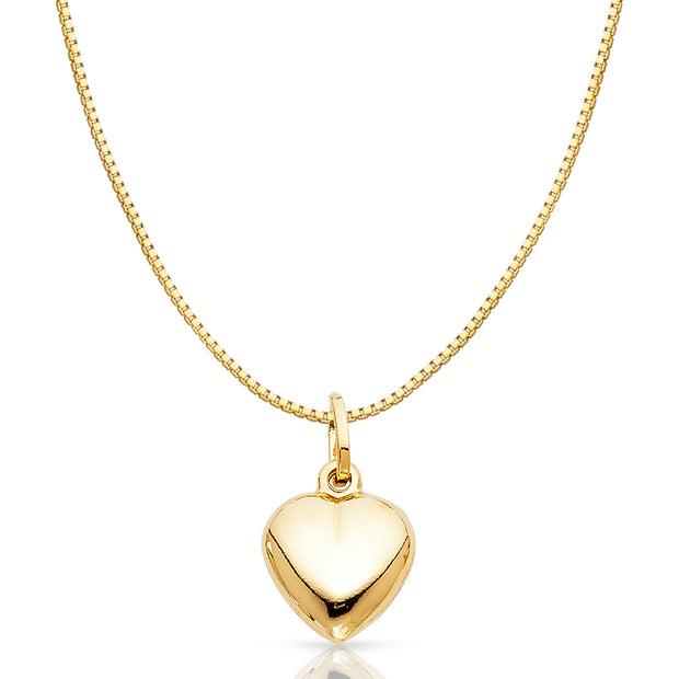 14K Gold Plain Heart Charm Pendant with 0.8mm Box Chain Necklace
