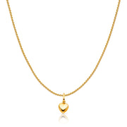 14K Gold Plain Heart Charm Pendant with 0.9mm Wheat Chain Necklace