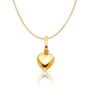 14K Gold Plain Heart Charm Pendant with 0.8mm Box Chain Necklace