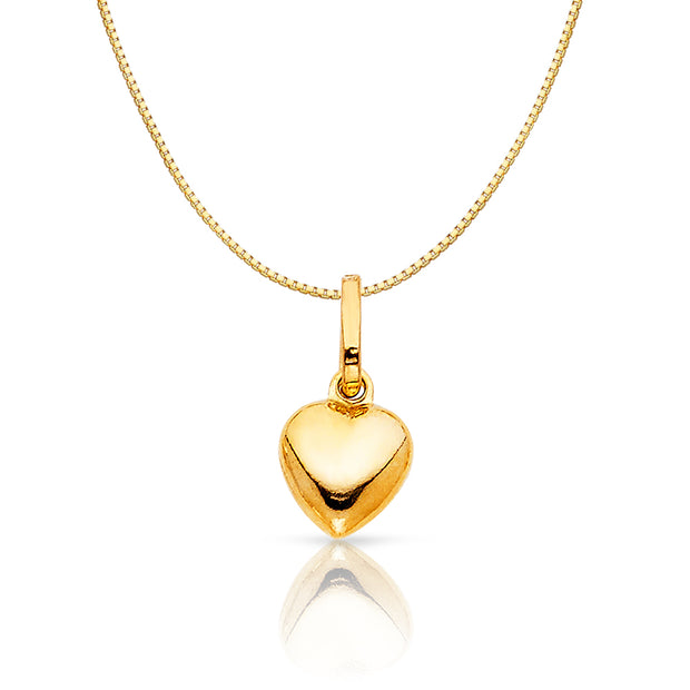 14K Gold Plain Heart Charm Pendant with 0.8mm Box Chain Necklace