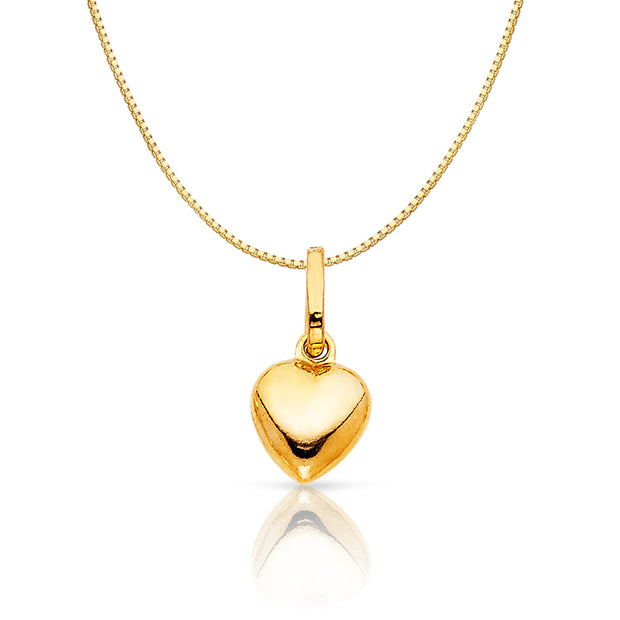 14K Gold Plain Heart Charm Pendant with 0.8mm Box Chain Necklace