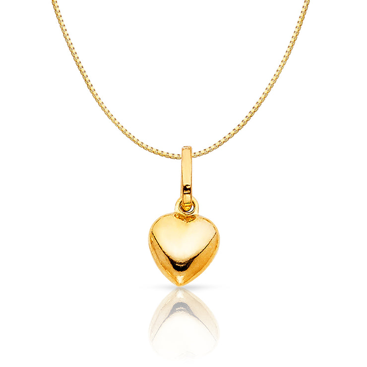 14K Gold Plain Heart Charm Pendant with 0.8mm Box Chain Necklace