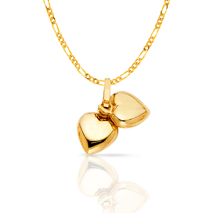 14K Gold Heart Charm Pendant with 1.6mm Figaro 3+1 Chain Necklace