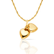 14K Gold Heart Charm Pendant with 0.9mm Singapore Chain Necklace