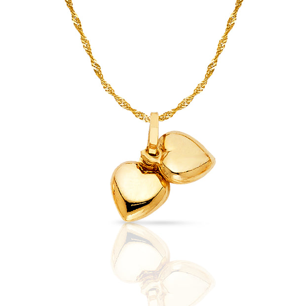 14K Gold Heart Charm Pendant with 0.9mm Singapore Chain Necklace