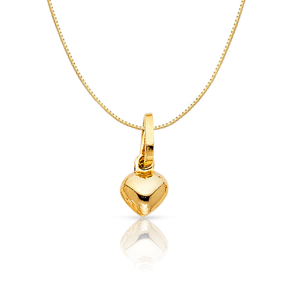 14K Gold Plain Heart Charm Pendant with 0.6mm Box Chain Necklace