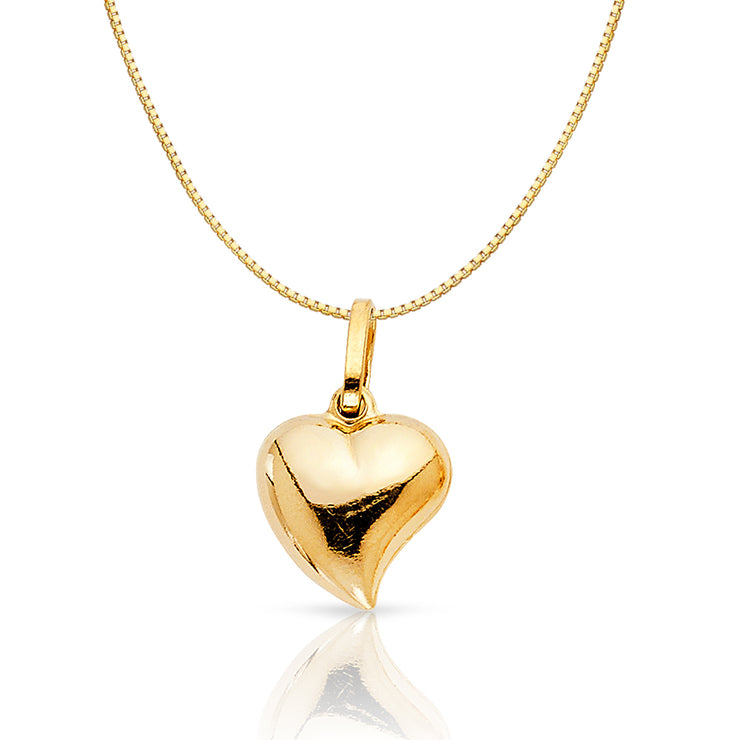 14K Gold Plain Heart Charm Pendant with 0.8mm Box Chain Necklace