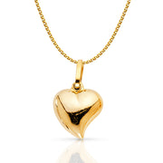 14K Gold Plain Heart Charm Pendant with 1.2mm Flat Open Wheat Chain Necklace