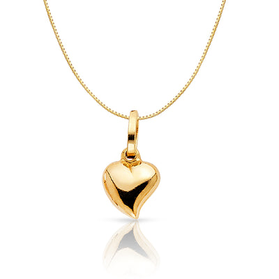 14K Gold Plain Heart Charm Pendant with 0.6mm Box Chain Necklace