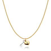 14K Gold Key to Heart Keyhole Charm Pendant with 0.9mm Wheat Chain Necklace