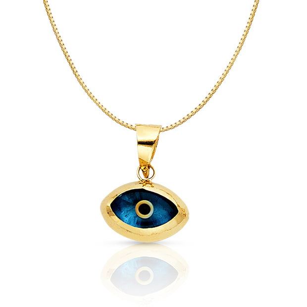 14K Gold Blue Evil Eye Charm Pendant with 0.8mm Box Chain Necklace