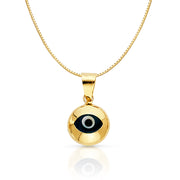 14K Gold Evil Eye Round Charm Pendant with 0.8mm Box Chain Necklace