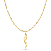 14K Gold Cornicello Italian Horn Fortune Charm Pendant with 0.8mm Box Chain Necklace