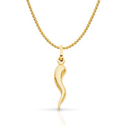 14K Gold Italian Horn Charm Pendant with 1.2mm Flat Open Wheat Chain Necklace