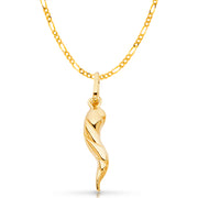 14K Gold Italian Horn Charm Pendant with 2mm Figaro 3+1 Chain Necklace