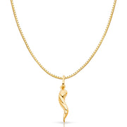 14K Gold Twisted Cornicello Italian Fortune Horn Charm Pendant with 0.8mm Box Chain Necklace