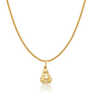14K Gold Plain Buddha Charm Pendant with 1.1mm Wheat Chain Necklace