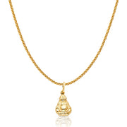 14K Gold Plain Buddha Charm Pendant with 1.1mm Wheat Chain Necklace