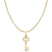 14K Gold Plain Key Charm Pendant with 0.8mm Box Chain Necklace