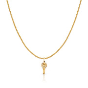 14K Gold Key Charm Pendant with 0.9mm Wheat Chain Necklace