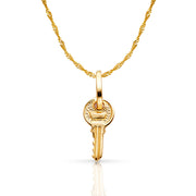 14K Gold Key Charm Pendant with 0.9mm Singapore Chain Necklace