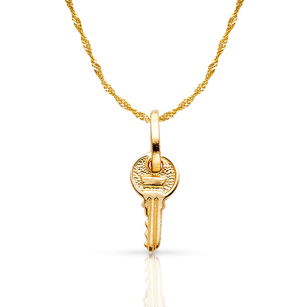 14K Gold Key Charm Pendant with 0.9mm Singapore Chain Necklace