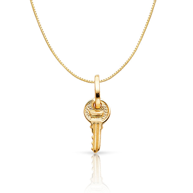14K Gold Key Charm Pendant with 0.6mm Box Chain Necklace