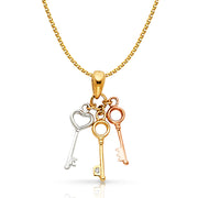 14K Gold Key Charm Pendant with 1.2mm Flat Open Wheat Chain Necklace