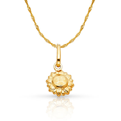 14K Gold Sun Charm Pendant with 0.9mm Singapore Chain Necklace