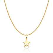 14K Gold Plain Star Charm Pendant with 0.9mm Wheat Chain Necklace