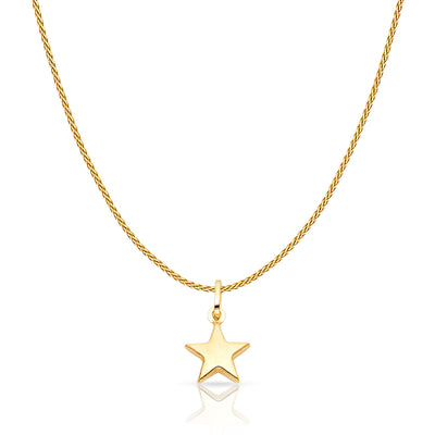 14K Gold Plain Star Charm Pendant with 0.9mm Wheat Chain Necklace