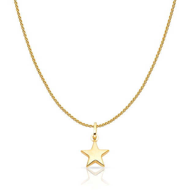 14K Gold Plain Star Charm Pendant with 0.9mm Wheat Chain Necklace