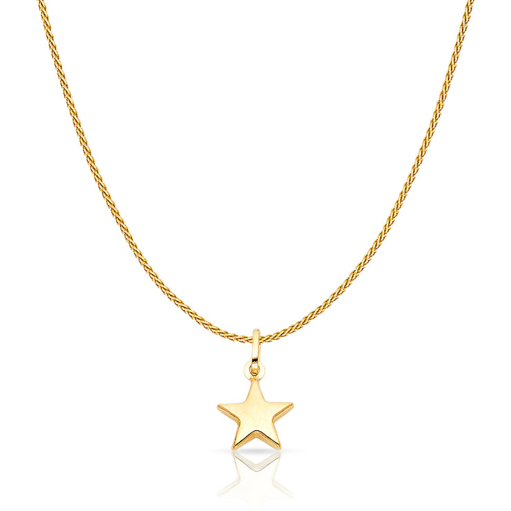 14K Gold Plain Star Charm Pendant with 0.9mm Wheat Chain Necklace