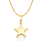 14K Gold Plain Star Charm Pendant with 0.9mm Singapore Chain Necklace