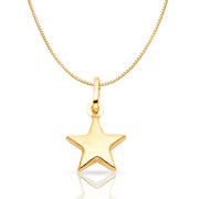 14K Gold Plain Star Charm Pendant with 0.8mm Box Chain Necklace