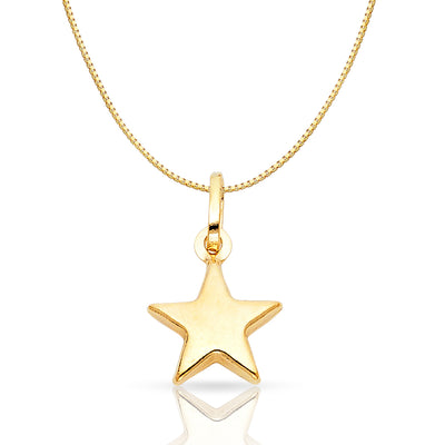 14K Gold Plain Star Charm Pendant with 0.8mm Box Chain Necklace