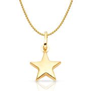 14K Gold Plain Star Charm Pendant with 1.2mm Flat Open Wheat Chain Necklace