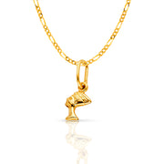 14K Gold Egyptian Queen Pharoah Nefertiti Charm Pendant with 1.6mm Figaro 3+1 Chain Necklace