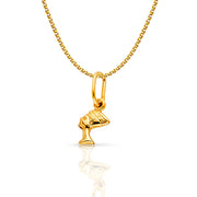 14K Gold Egyptian Queen Pharoah Nefertiti Charm Pendant with 1.2mm Flat Open Wheat Chain Necklace