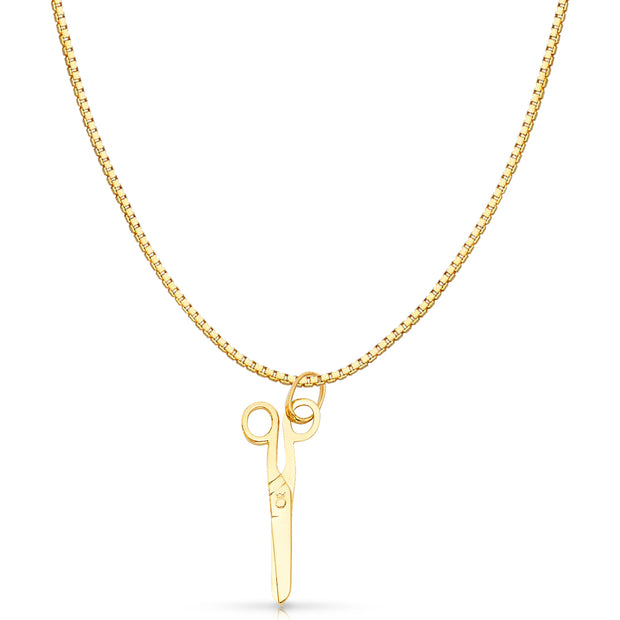 14K Gold Fashion Scissors Charm Pendant with 0.8mm Box Chain Necklace