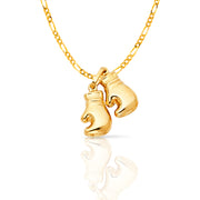 14K Gold Dual Boxing Glove Charm Pendant with 2mm Figaro 3+1 Chain Necklace