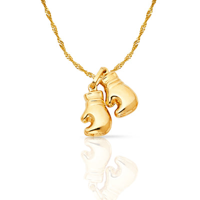 14K Gold Dual Boxing Glove Charm Pendant with 1.2mm Singapore Chain Necklace